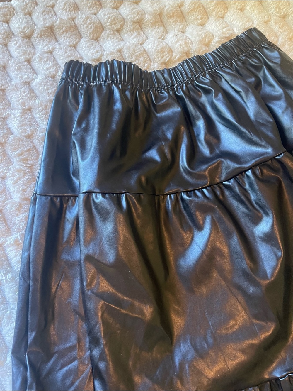 HEIMISH USA Black Faux Leather Tiered Midi Skirt - Picture 2 of 3